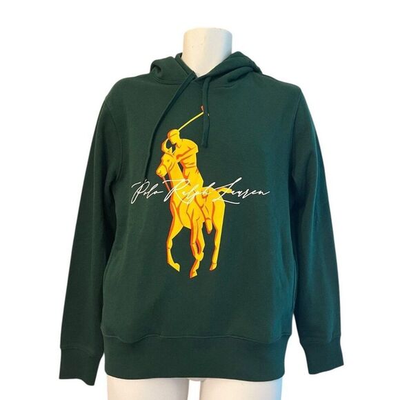 Polo Ralph Lauren Men’s Small Green Pullover Big Pony Script Hoodie Equesterian - Picture 1 of 5